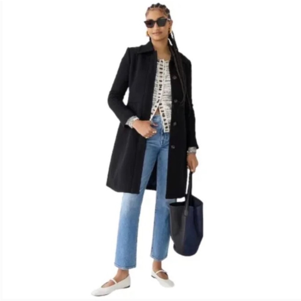 J. Crew Wool Blend Hidden Button Long Peacoat Winter Jacket Minimalist Black 2